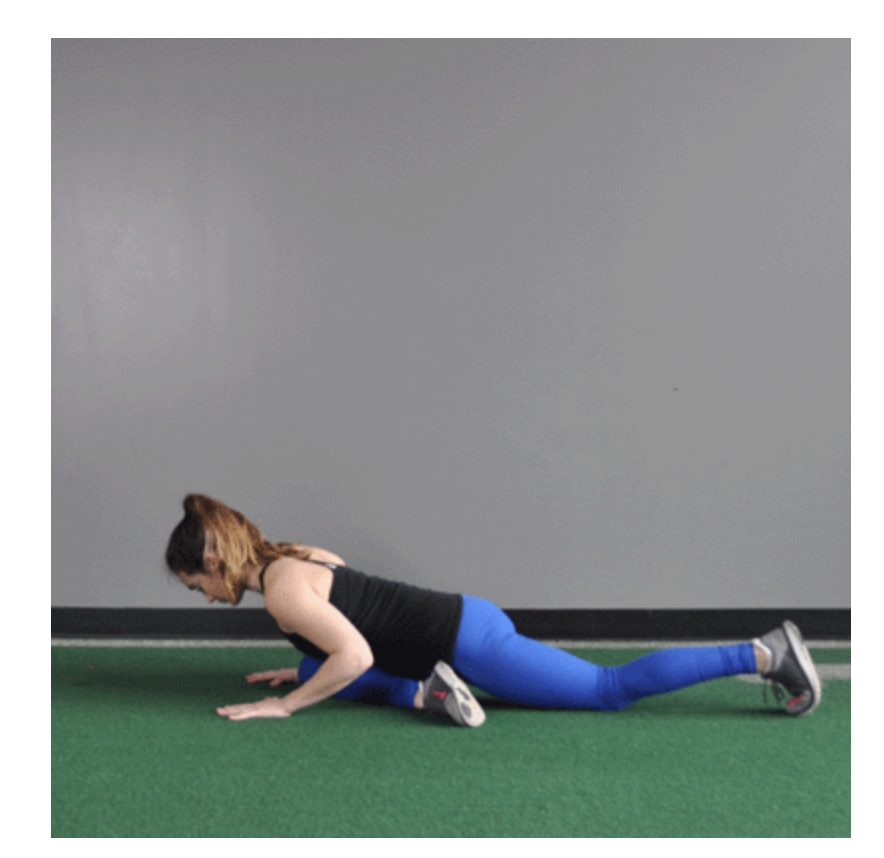 Start the pigeon pose by kneeling on the floor, facing downwards.