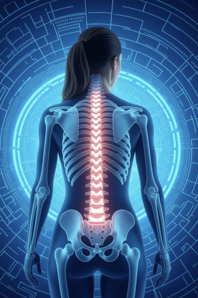 She has aligned her spine from scoliosis.